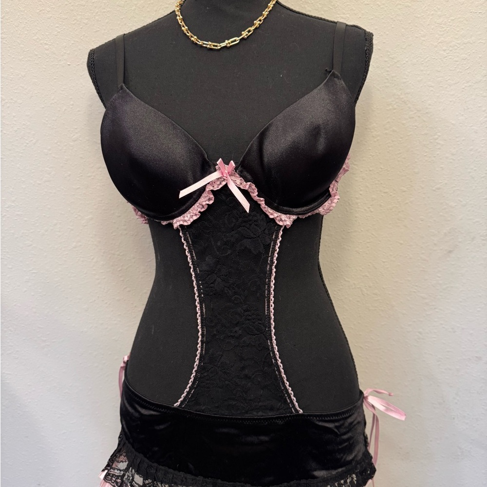 NAK Black and Pink Chemise with Lace Trim